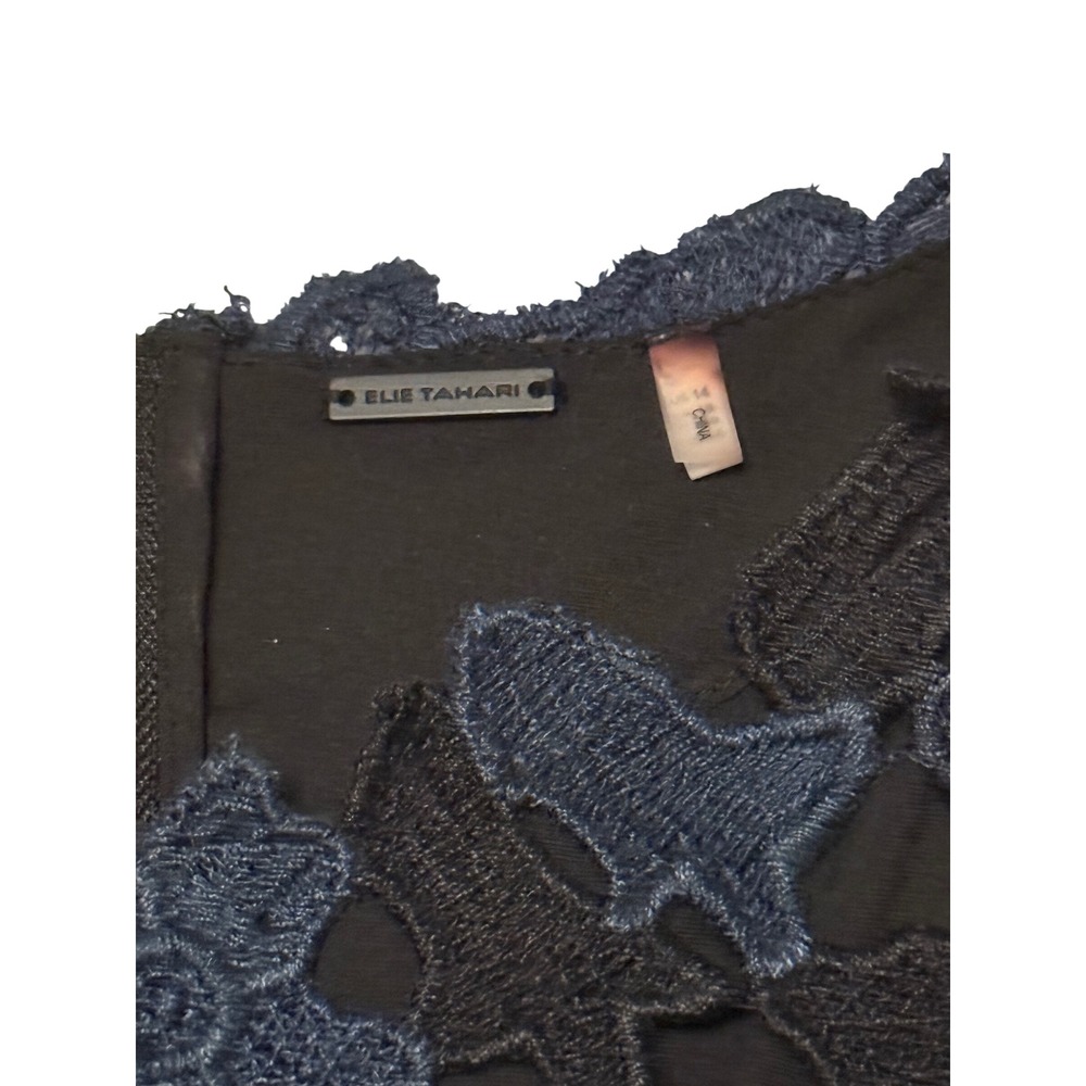 Elie Tahari Womens Floral Guipure Lace Shift Dress Navy Black Size 14 - Picture 3 of 3